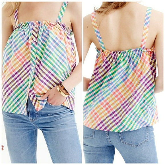 J. Crew Tops - NWT J. Crew Button Front Rainbow Gingham